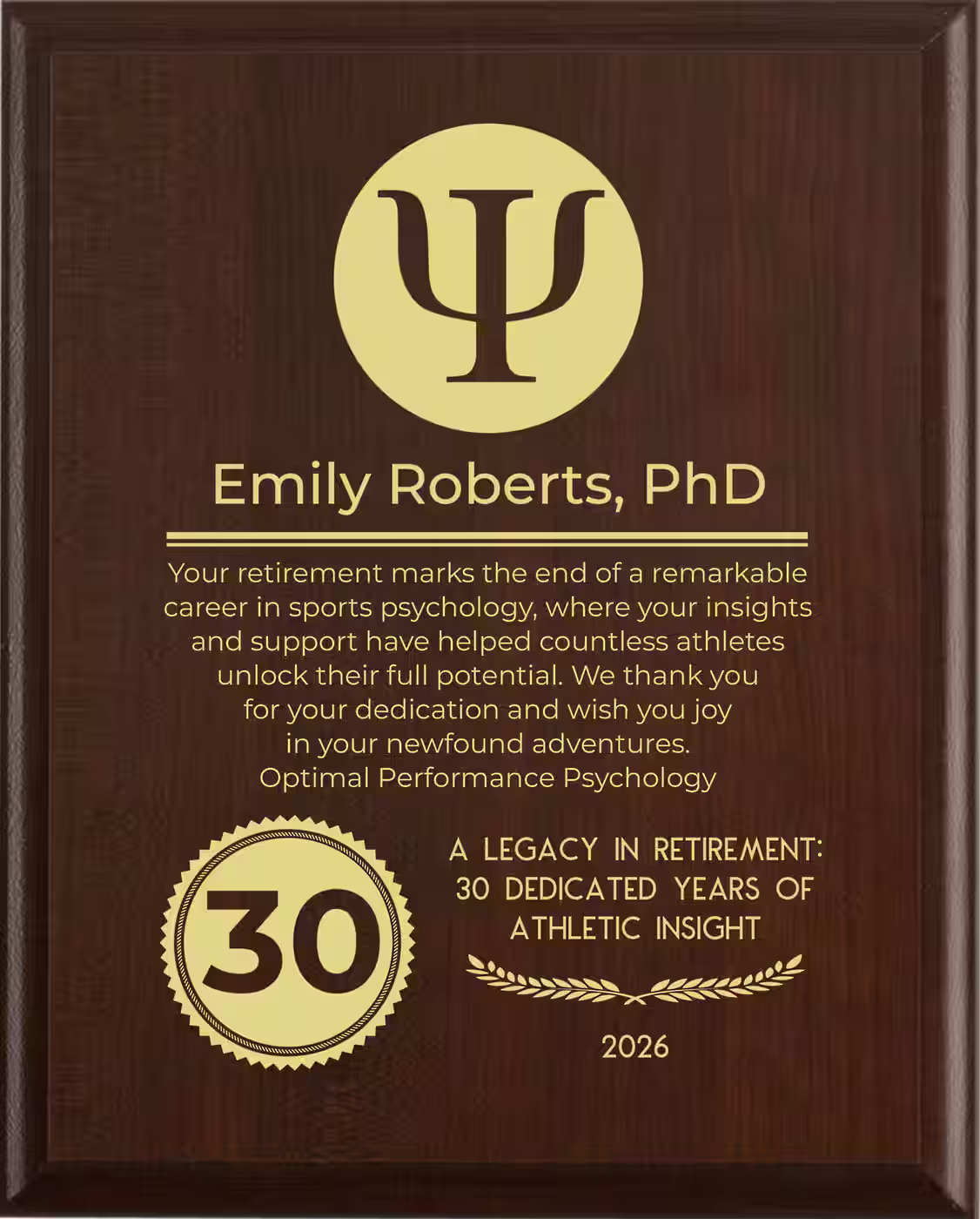 Sports Psychologist Retirement Award