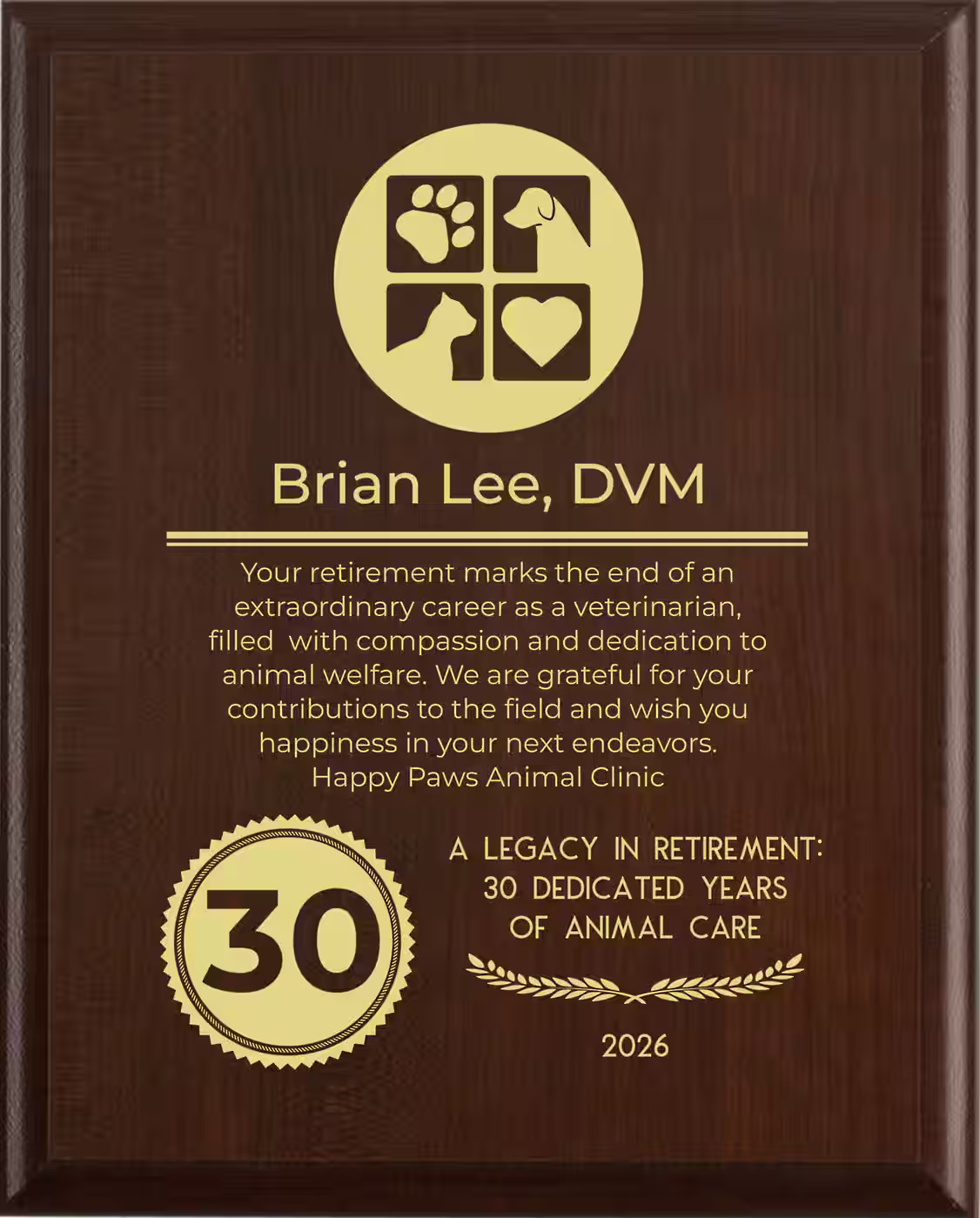 Veterinarian Retirement Award