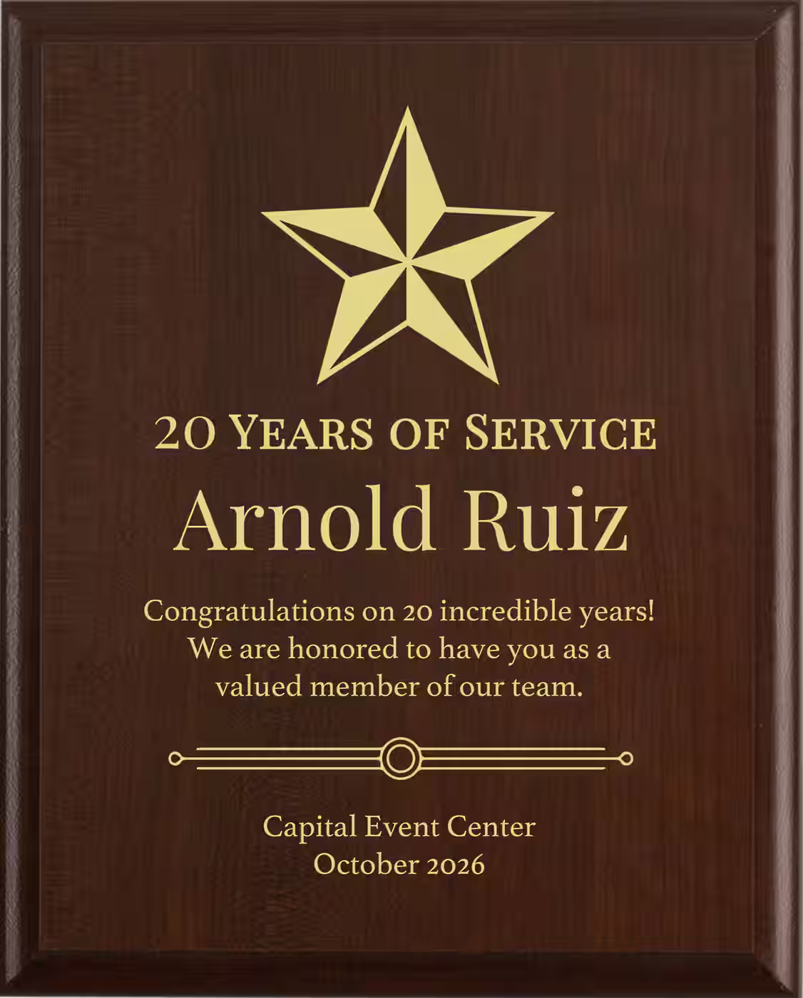 Big Tex - Years of Service Award - Plaque says: Congratulations on your incredible years! We are honored to have you as a valued member of our team.