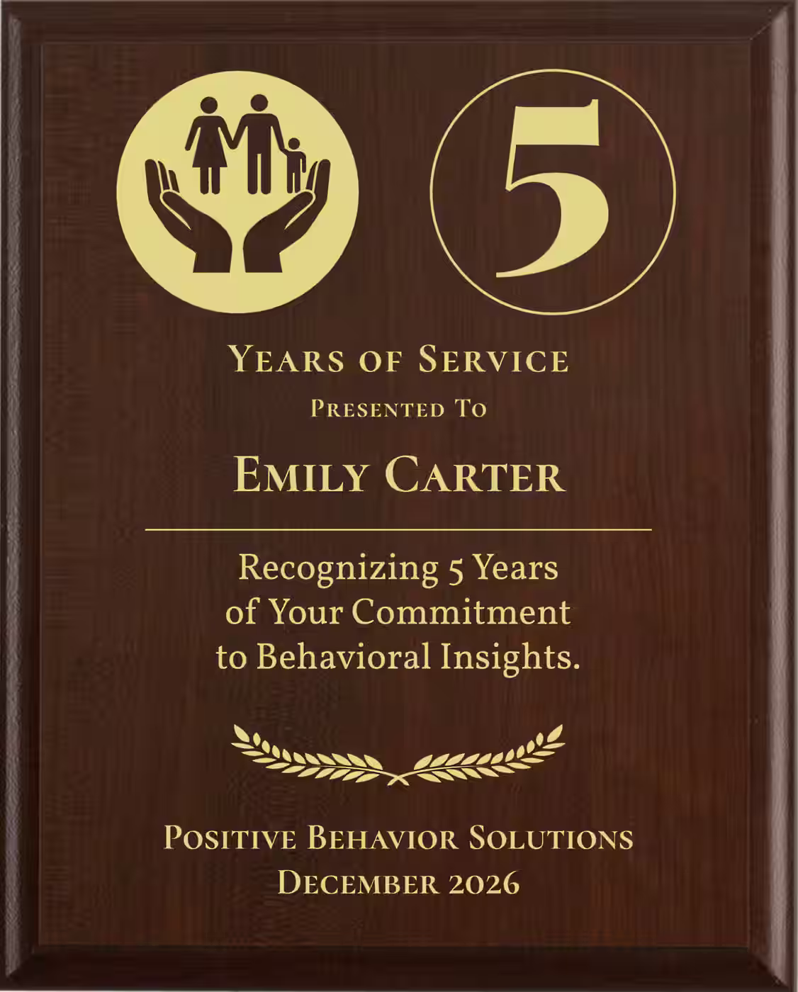 Behavior Analyst Years of Service Award - Plaque says: Recognizing Years of Your Commitment to Behavioral Insights