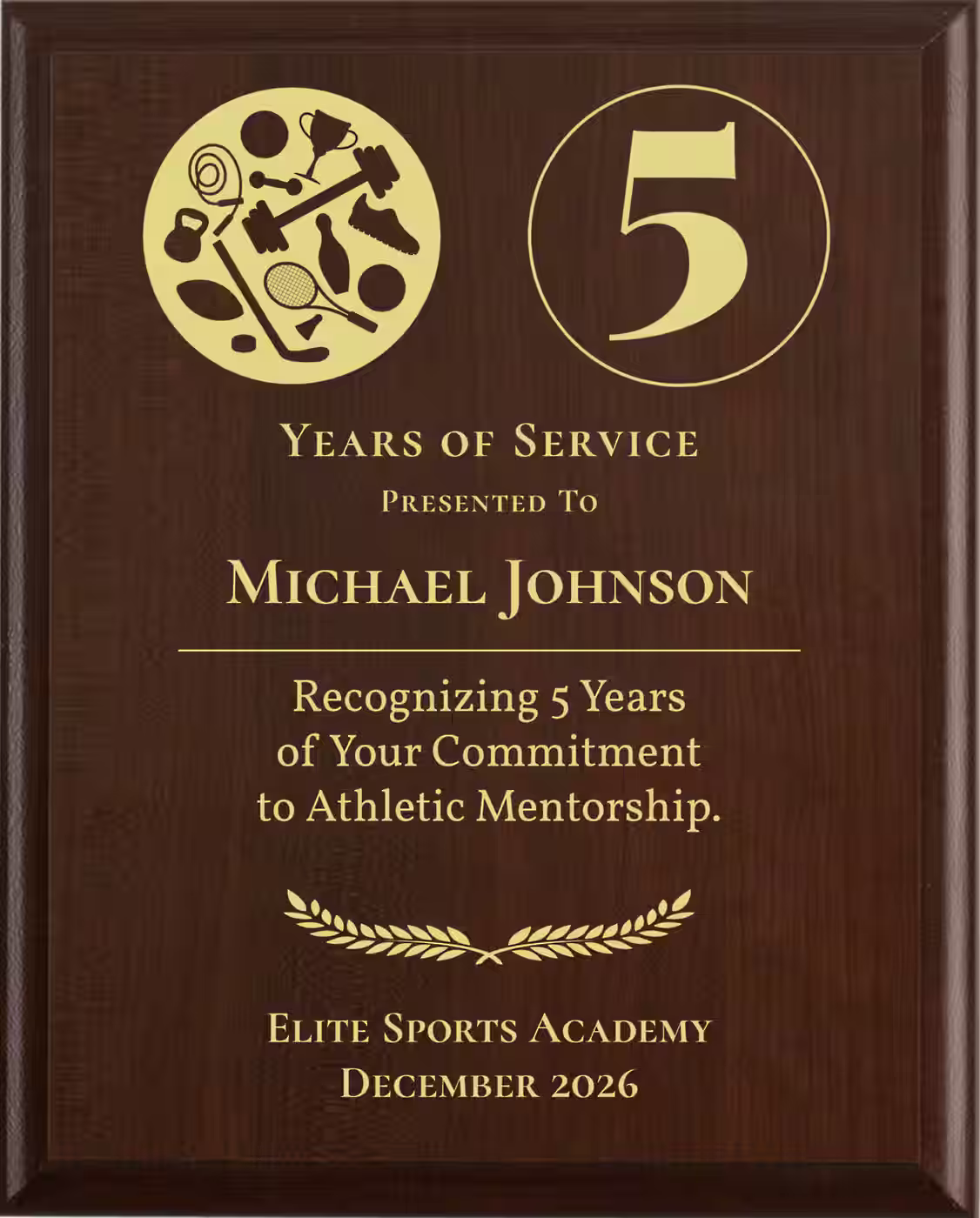 Coach Years of Service Award - Plaque says: Recognizing Years of Your Commitment to Athletic Mentorship