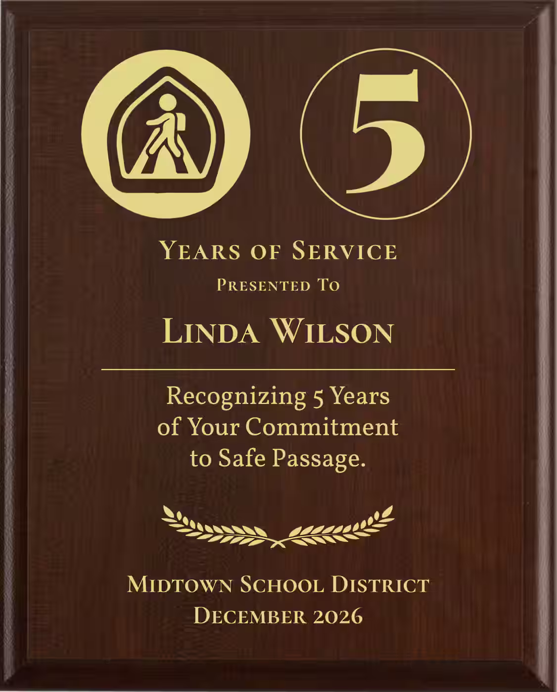Crossing Guard Years of Service Award - Plaque says: Recognizing Years of Your Commitment to Safe Passage