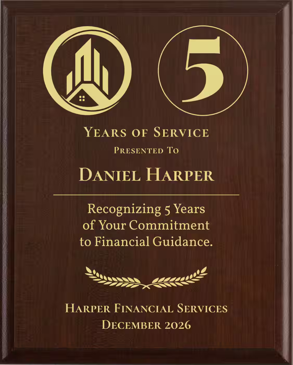 Mortgage Broker Years of Service Award - Plaque says: Recognizing Years of Your Commitment to Financial Guidance