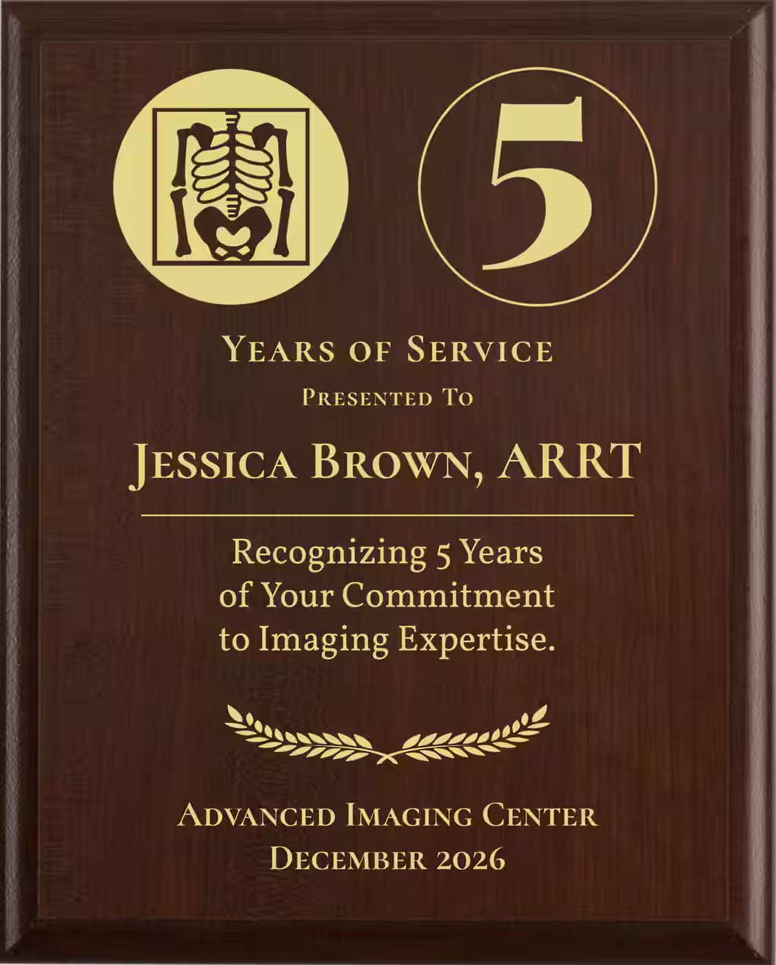 Mri Tech Years of Service Award - Plaque says: Recognizing Years of Your Commitment to Imaging Expertise