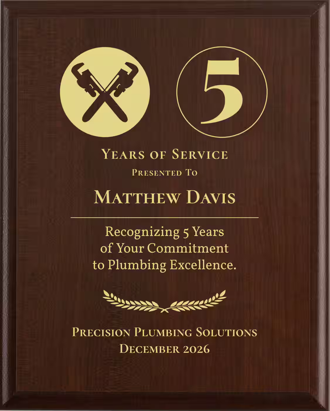 Plumber Years of Service Award