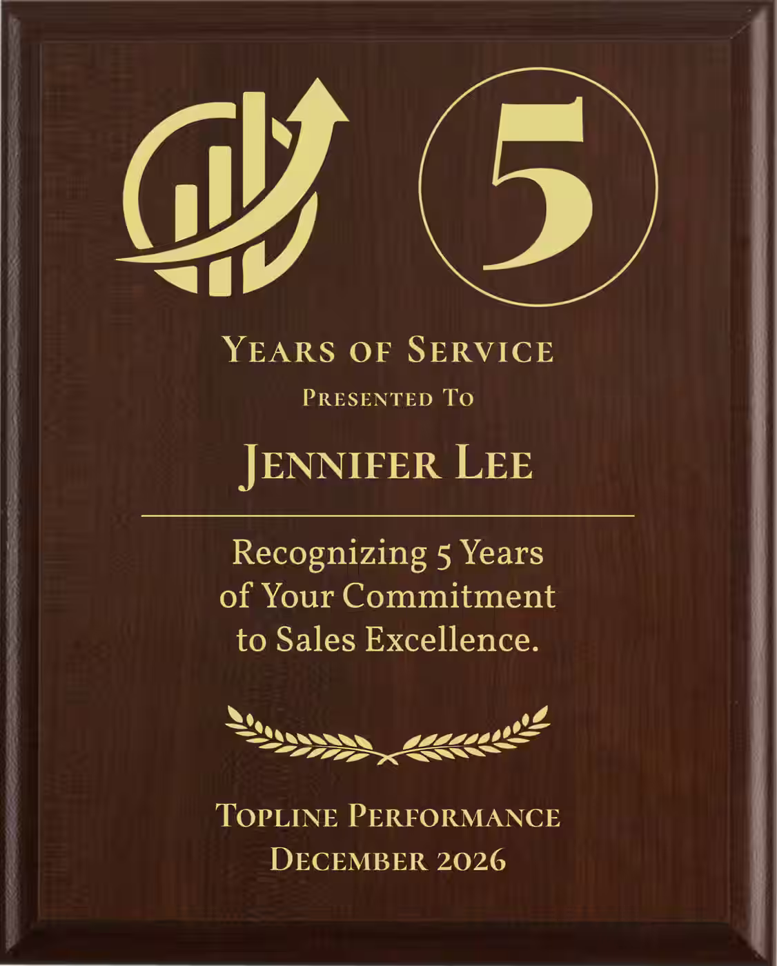Sales Rep Years of Service Award - Plaque says: Recognizing Years of Your Commitment to Sales Excellence