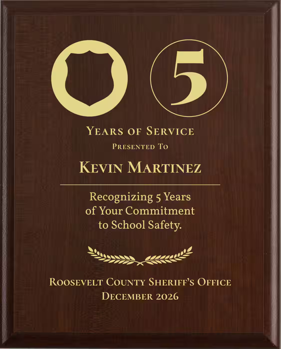 School Resource Officer Years of Service Award